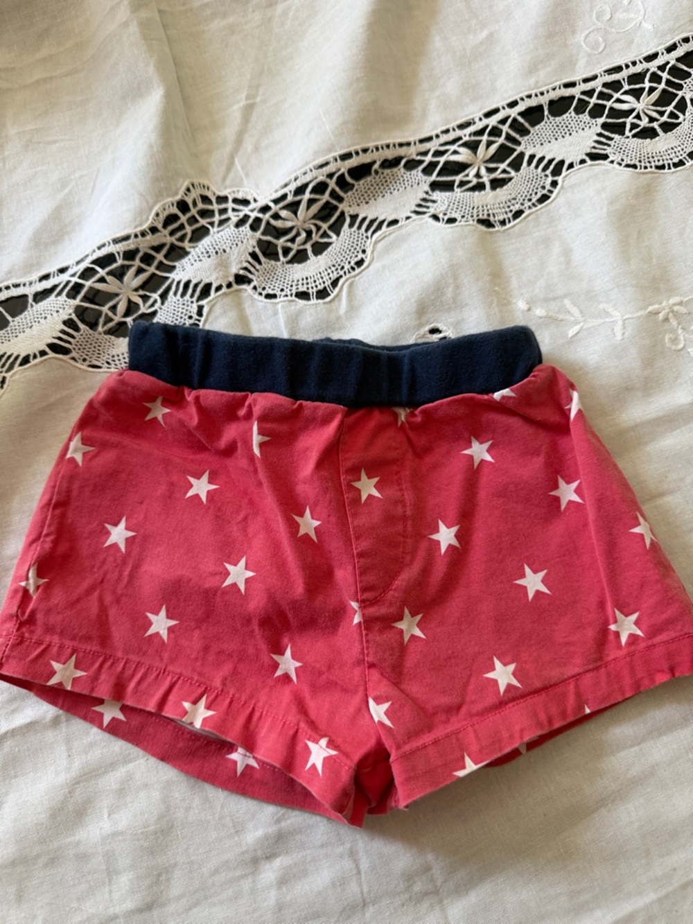 Kids Star-Print Pink Shorts with Navy Waistband